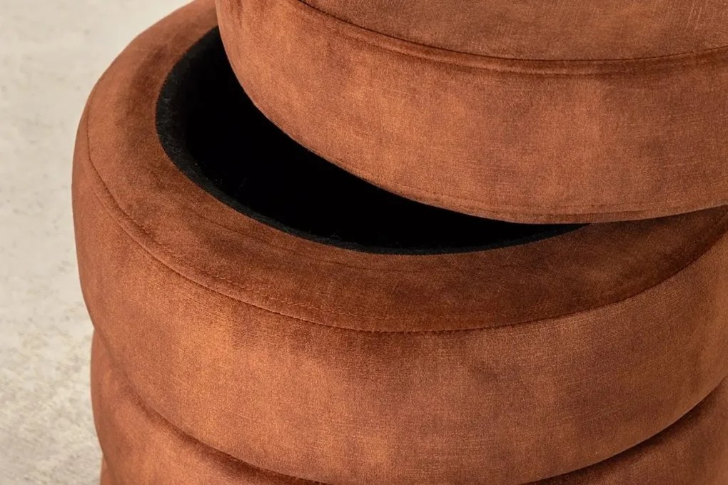 Taburete cu spatiu de depozitare, Catifea Maro ruginiu, VOQUE 50cm