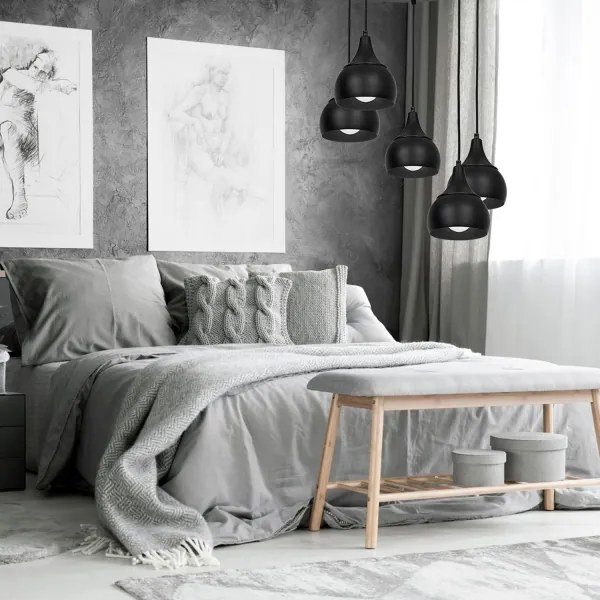 Lustră pe cablu AKTAN 5xE27/60W/230V neagră rotundă