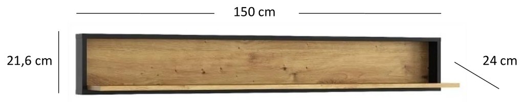 Poliță 150 cm Bobbie (Stejar artisan + negru). 1052780