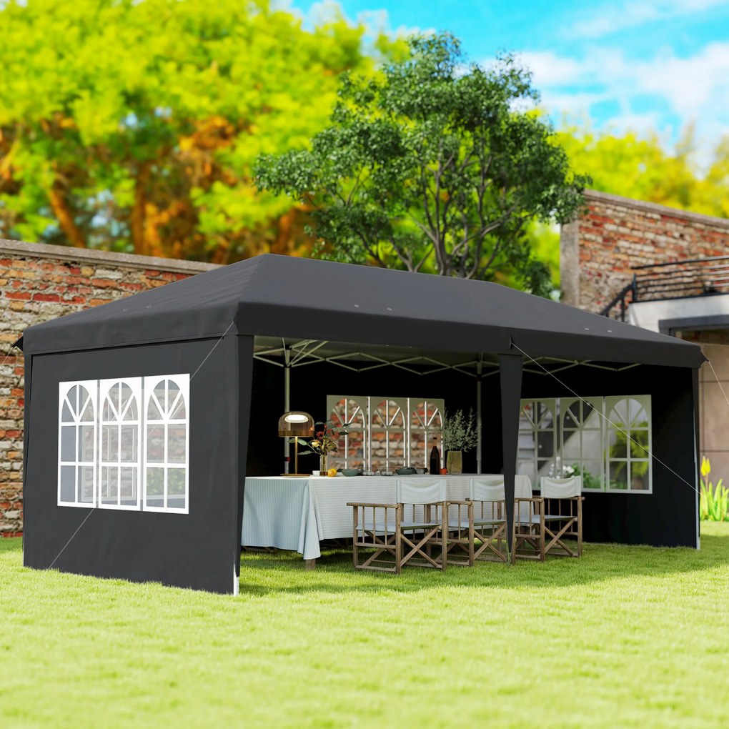 Outsunny Tonelă pop-up pliabilă - cort de recepție - 3 x 6 m 3 părți detașabile negru | Aosom Romania
