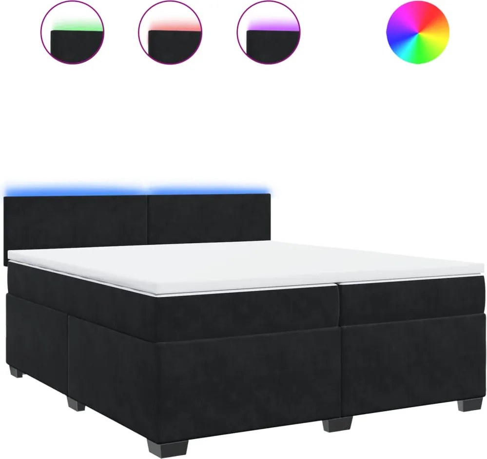 vidaXL Pat box spring cu saltea, negru, 200x200 cm, catifea