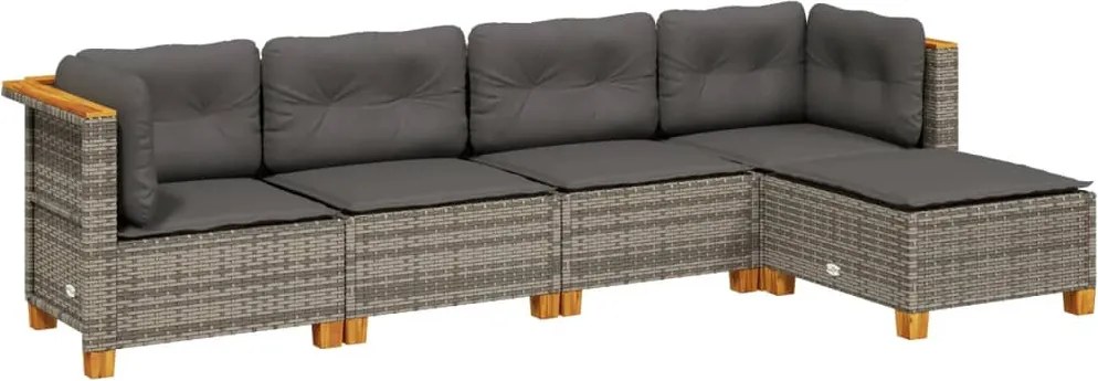vidaXL Set canapea de grădină cu perne, 5 piese, gri, poliratan