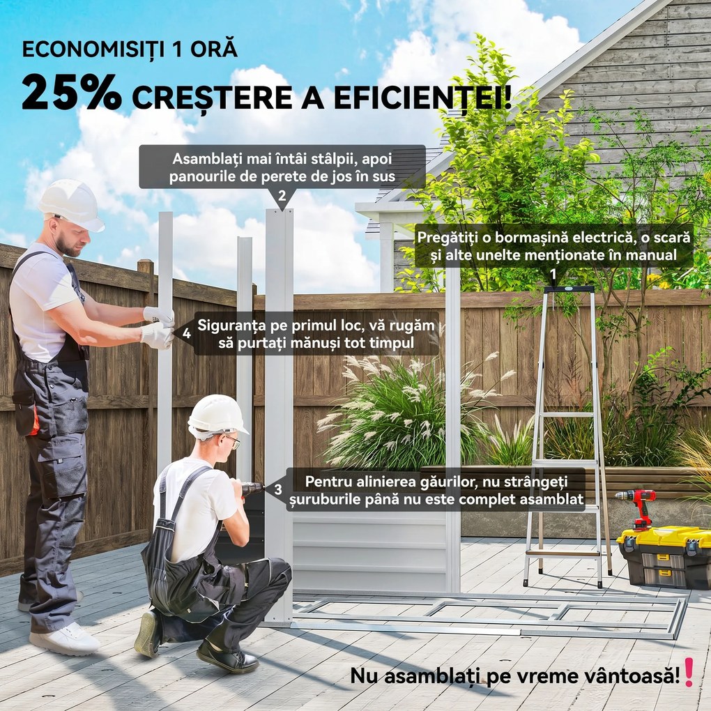 Outsunny Magazie de Grădină din Tablă de Oțel cu 4 Orificii de Ventilație și 2 Uși Glisante, 213x120x194 cm, Gri Închis | Aosom Romania