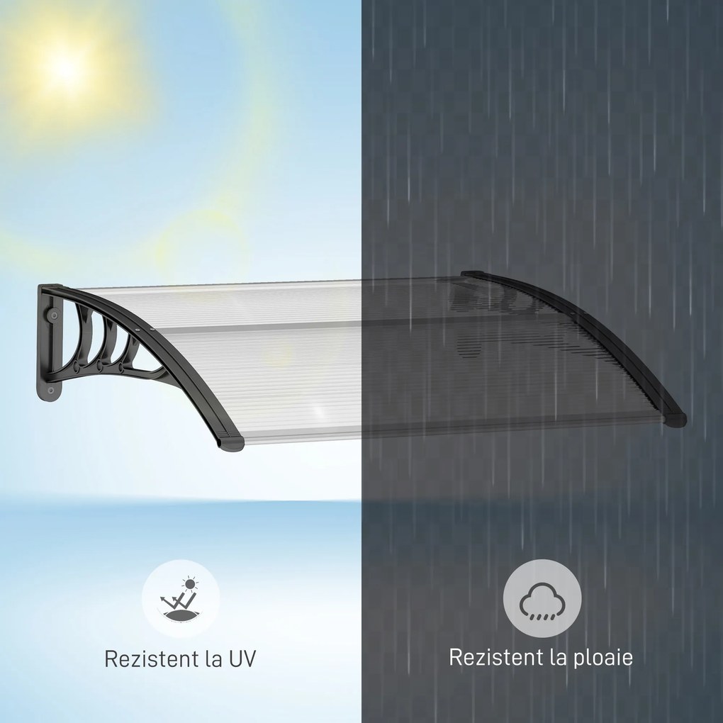 Outsunny Copertină de Exterior pentru Uși și Ferestre 75x100 cm, Protecție Solară și împotriva Ploii, cu Suport din Aluminiu, Transparentă | Aosom Romania