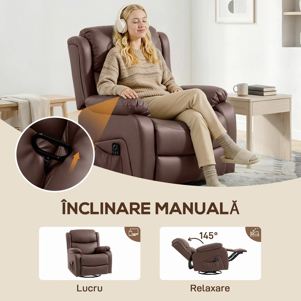 HOMCOM Fotoliu Electric Rabatabil cu 8 Puncte de Masaj, Suport pentru Picioare, 97x85x100 cm, Maro | Aosom Romania