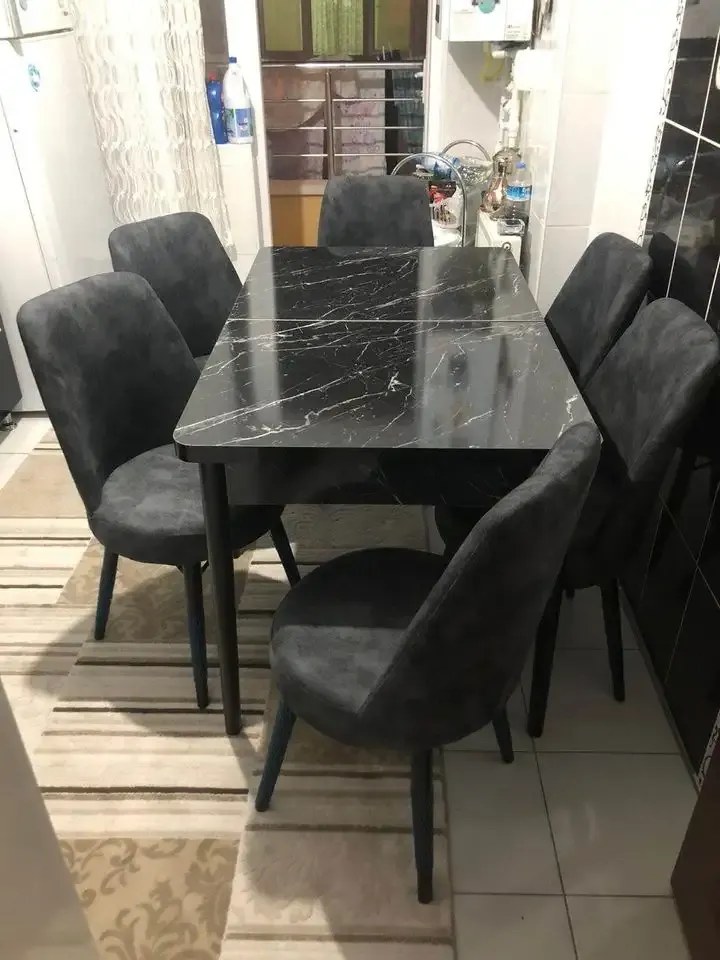 Set masa extensibila cu 4 scaune tapitate Homs cargold 250-30051 negru- gri 170 x 80 cm