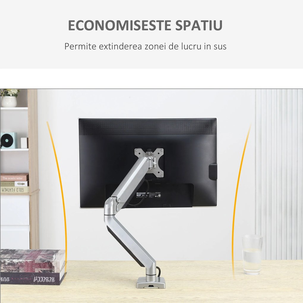 Vinsetto suport monitor, aluminiu, reglabil, 50x11x19.5-47.5cm | AOSOM RO