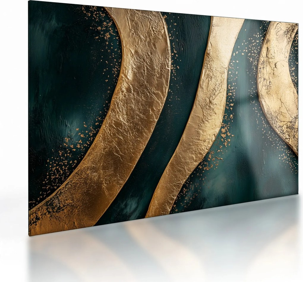 Tablou pe sticlă - Abstracție verde cu auriu I. (70x50 cm)