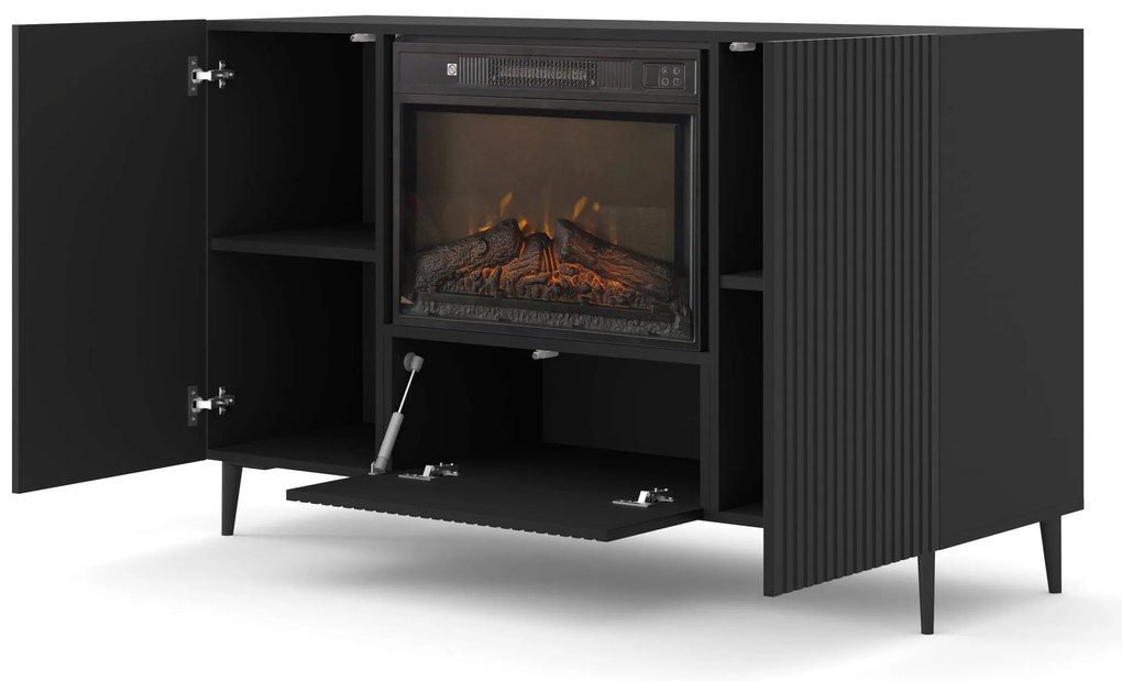 Comodă cu bioșemineu electric 2D1K Rowanna (Negru). 1124992