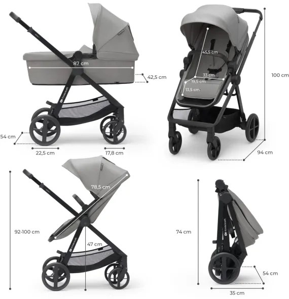 KINDERKRAFT NEWLY Classic grey 4în1 cărucior + scaun auto MINK PRO