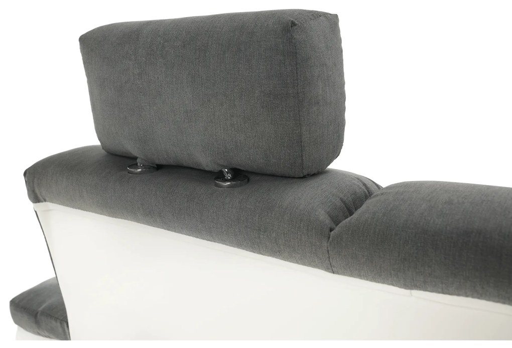 Colţar mic, piele ecologică alb/material textil gri, model stânga, SANTIAGO