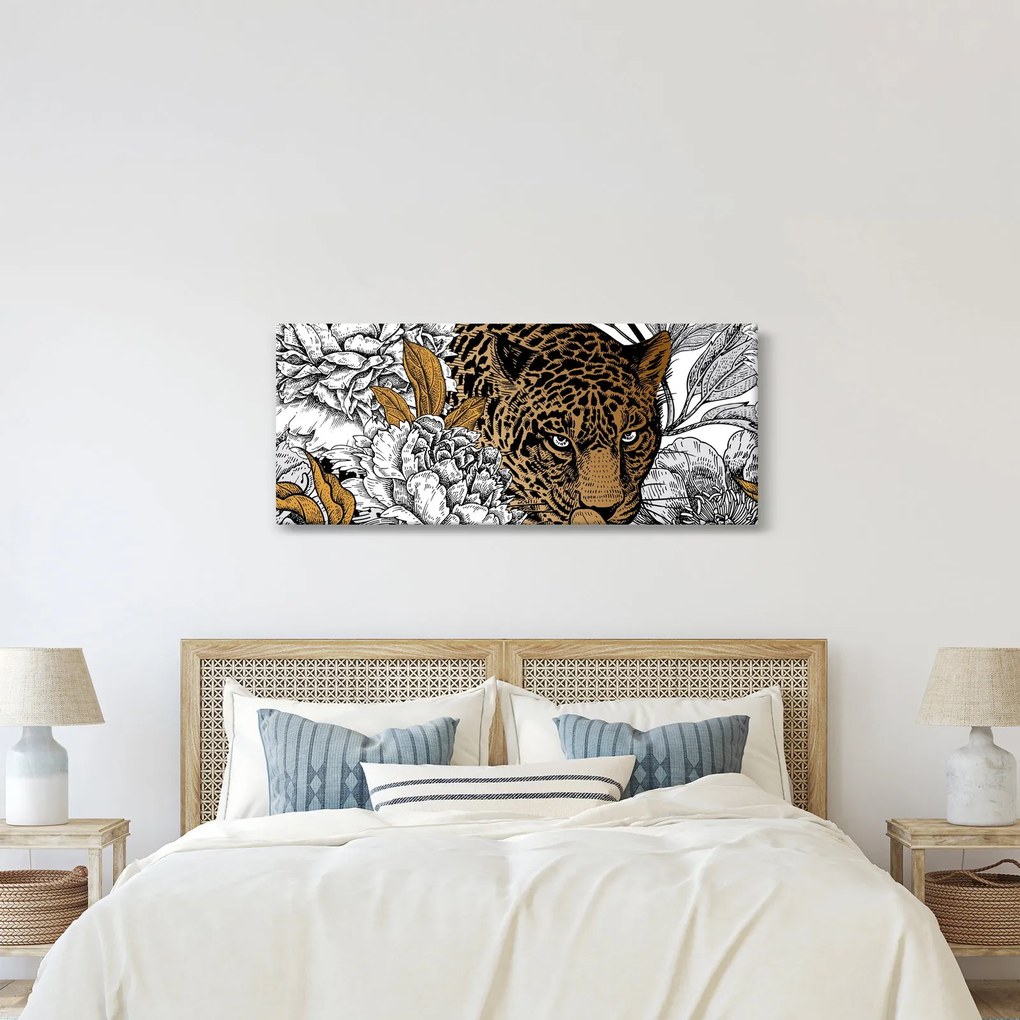 Tablou - Leopard între flori (120x50 cm)