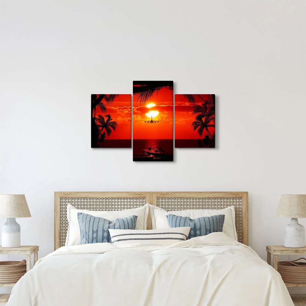 Tablou - apus de soare cu avion (90x60 cm)