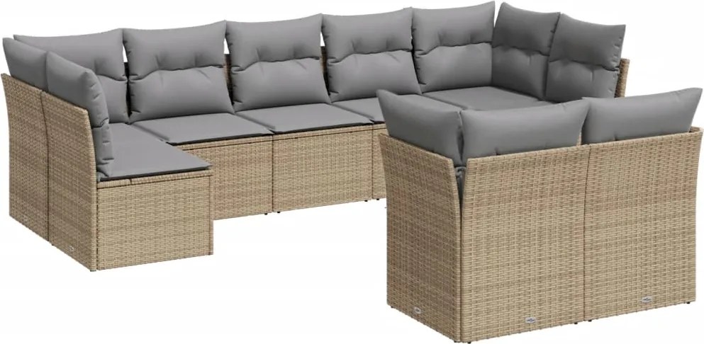 vidaXL Set canapele de grădină, 9 piese, cu perne, bej, poliratan