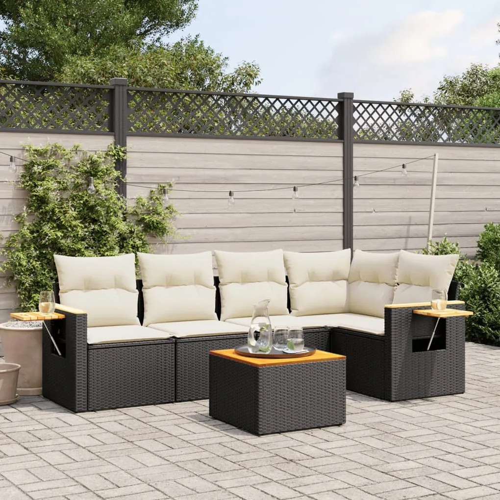 3259193 vidaXL Set mobilier de grădină cu perne, 6 piese, negru, poliratan