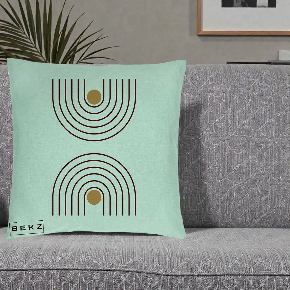 Perna Decorativa Geometric Boho Arc, 40x40 cm, Verde Menta, Husa Detasabila, Perna Inclusa, BEKZ®