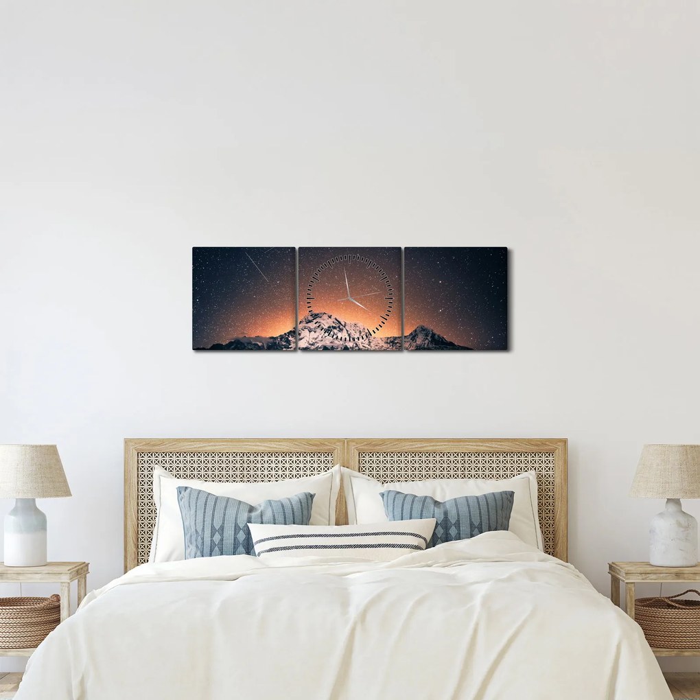 Tablou cu cerul nocturn și munți (cu ceas) (90x30 cm)