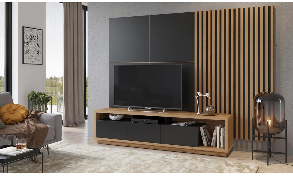 Mobilier living Celcey Typ 10 (Stejar wotan + Negru). 1108325