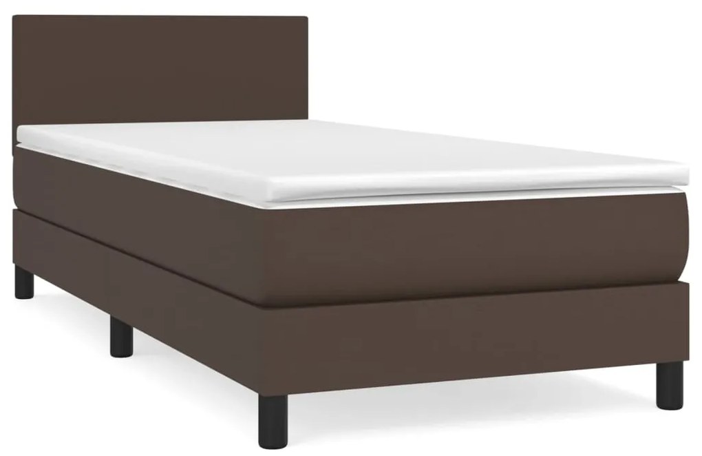 3140972 vidaXL Pat box spring cu saltea, maro, 80x200 cm, piele ecologică