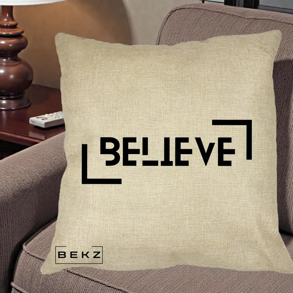 Perna Decorativa Believe Minimalist, 40x40 cm, Crem, Husa Detasabila, Perna Inclusa, BEKZ®