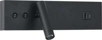 Brilagi-LED Aplica de perete cu spot și port USB NOCTIS LED/3W/230V+LED/9W negru