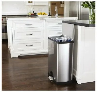 Simplehuman Coș de gunoi dreptunghiular cu pedalăpentru sortarea deșeurilor, 46 l, oțel