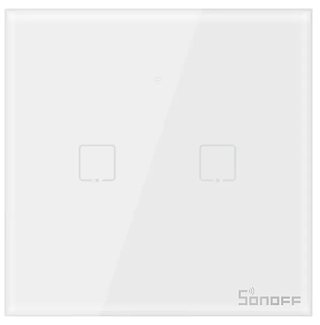 Intrerupator dublu cu touch Sonoff T1EU2C, Wi-Fi + RF, Control de pe telefonul mobil