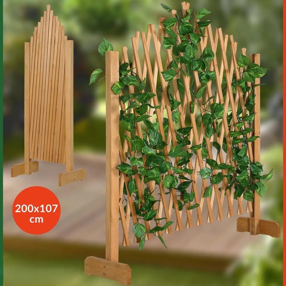 Grilaj din lemn ROSEMARY pentru flori, 200x107cm, maro natural Gardebruk
