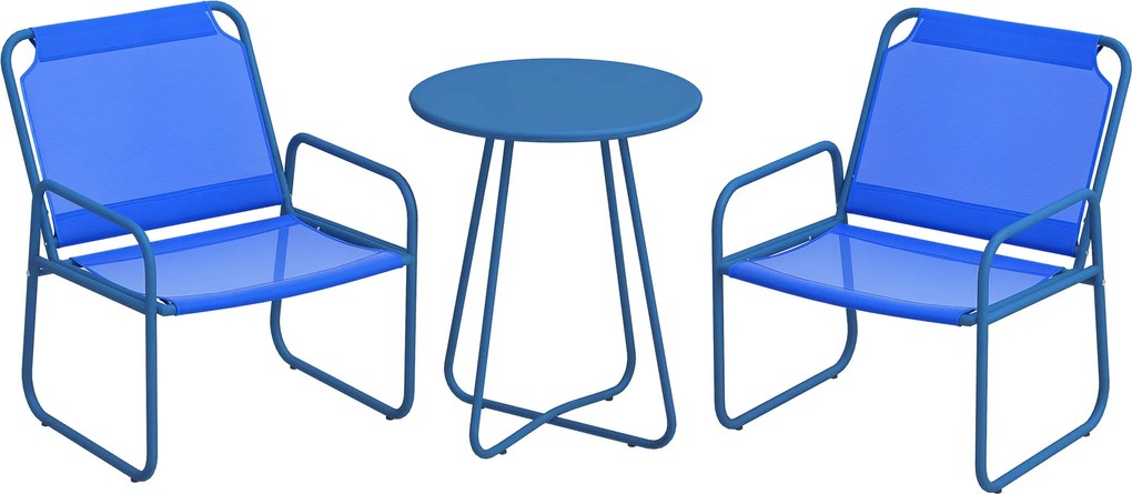 Outsunny Ansambu de grădină 3 piese, set de grădină, 2 fotolii 1 masă rotundă, oțel și material mesh, bleu marine | Aosom Romania