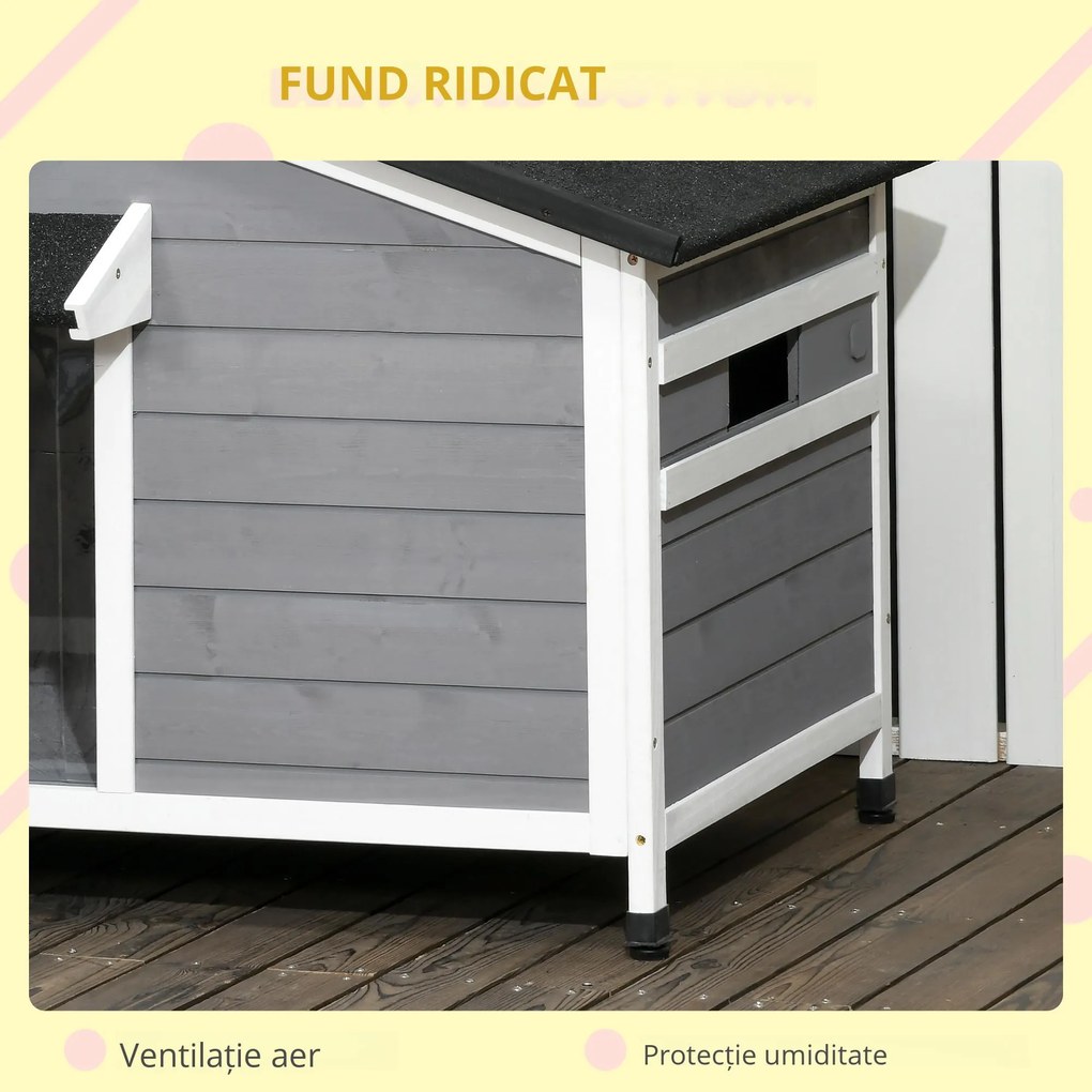 PawHut Cusca pentru Caini Talie Mica si Medie din Lemn de Brad, Design Inaltat cu Perdea de Protectie | Aosom Romania