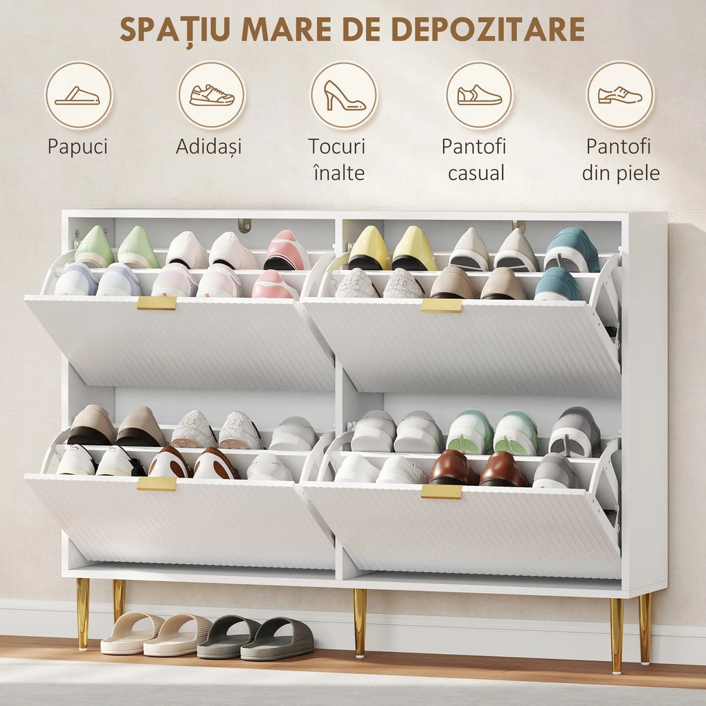 HOMCOM Dulap de pantofi pentru 20 de perechi de pantofi cu 4 sertare rabatabile Alb | Aosom Romania