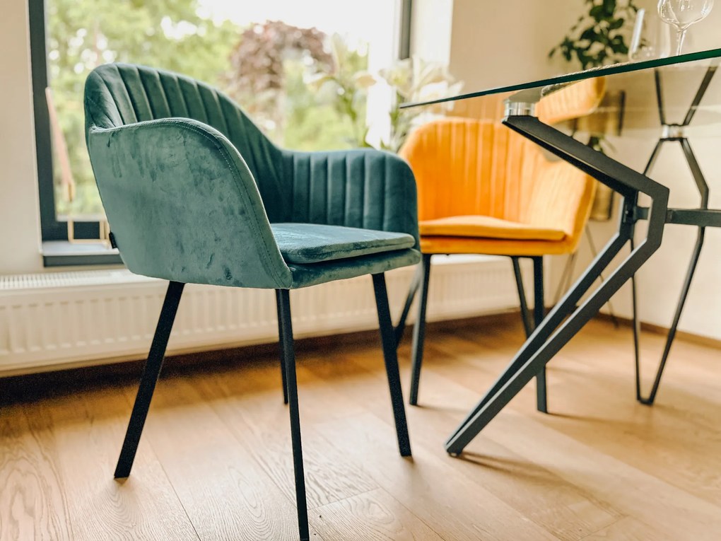 Scaun de sufragerie din catifea turcoaz TRENTO