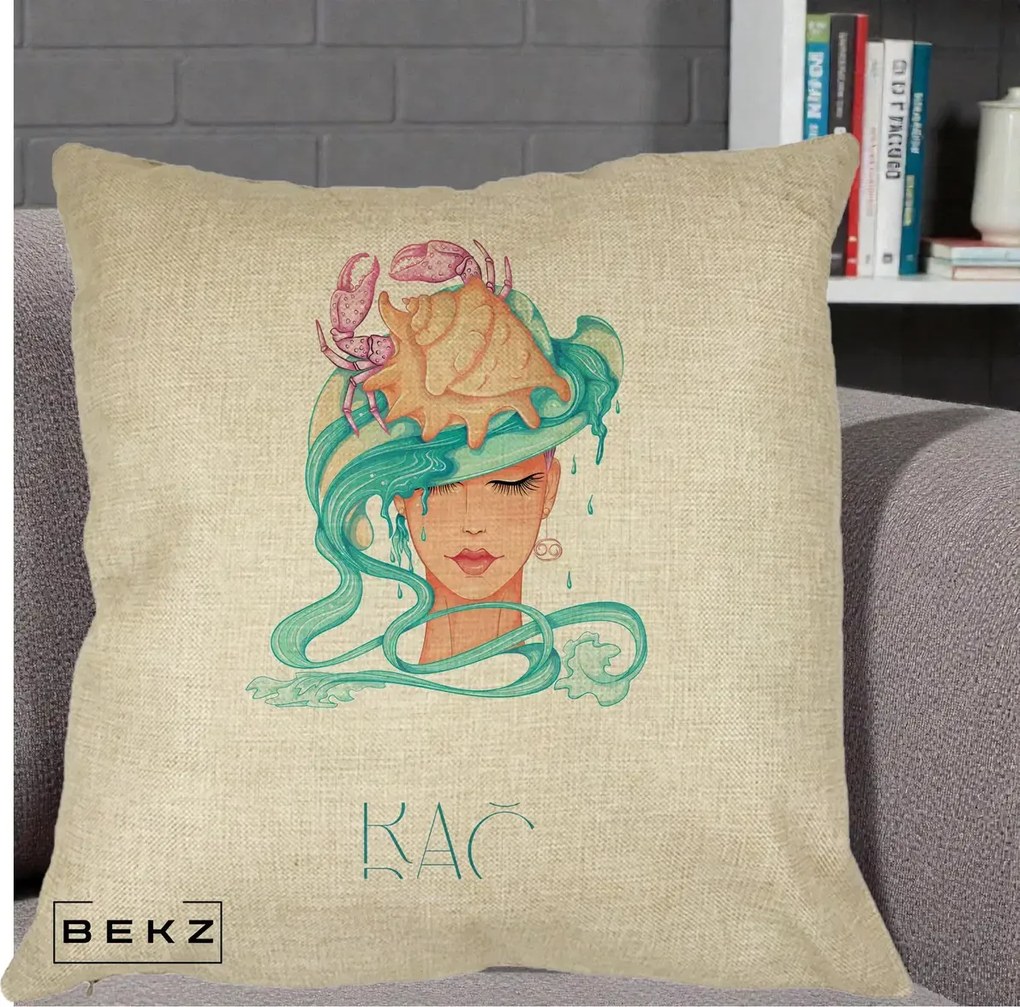Perna Personalizata Zodie Rac, 40x40 cm, Crem, Husa Detasabila, Perna Inclusa, BEKZ®