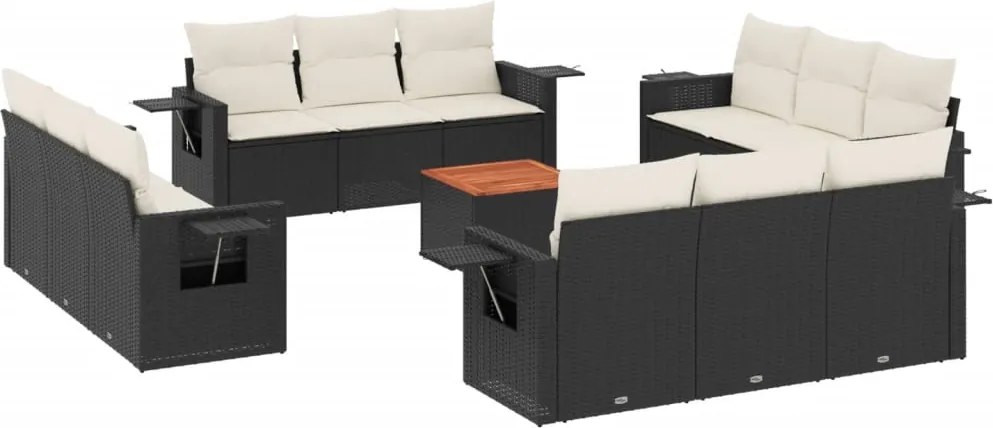vidaXL Set mobilier de grădină cu perne, 13 piese, negru, poliratan