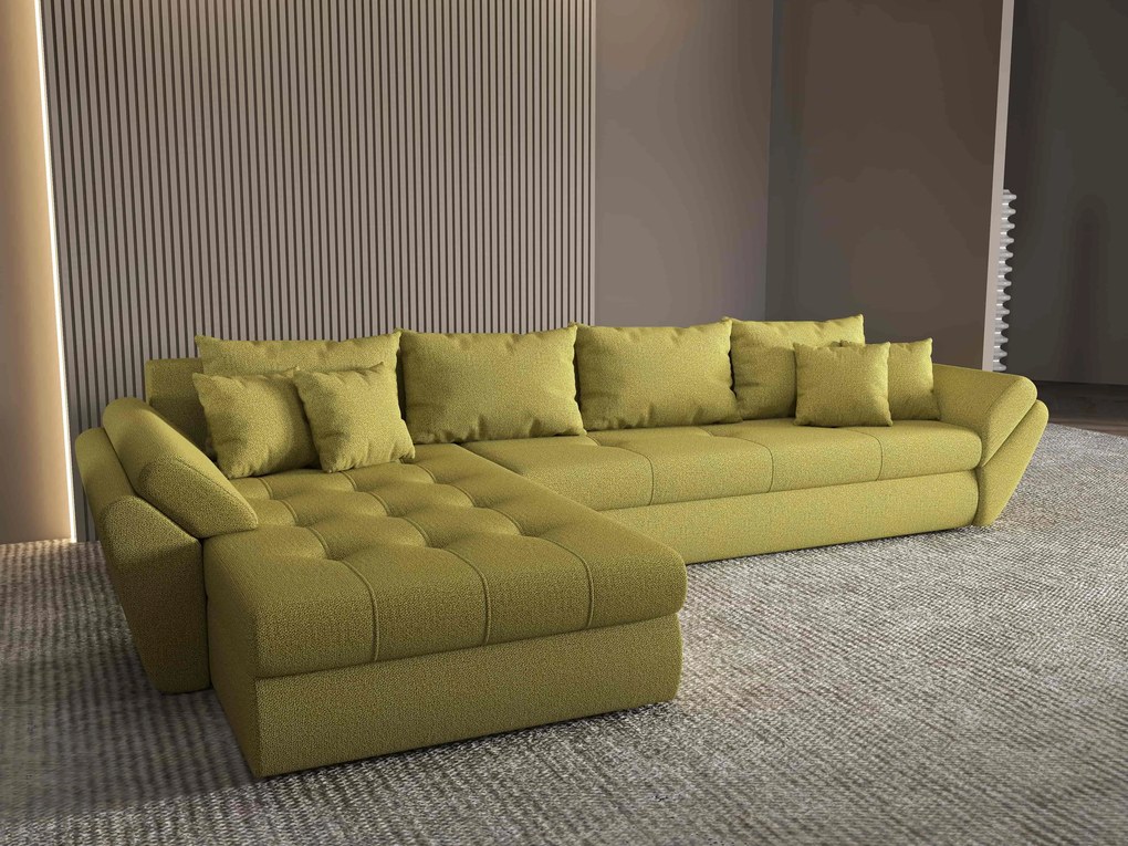 Colțar extensibil dumonde cu ladă de depozitare si sezut confortabil din spuma high-density, Loana XL Enjoy Verde 335x185 cm