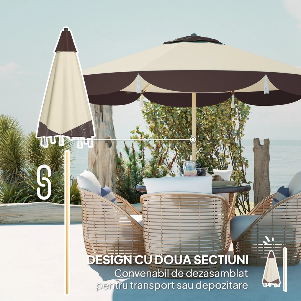 Outsunny Umbrelă de Soare cu UPF 50+ și 8 spițe, Φ2,66x2,34 m, Bej | Aosom Romania