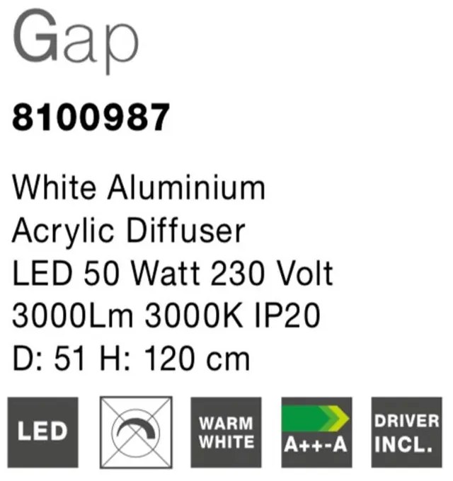 Lustra LED suspendata design modern Gap, alb