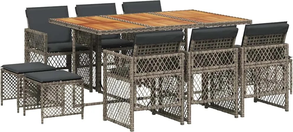 vidaXL Set mobilier de grădină cu perne, 11 piese, gri, poliratan