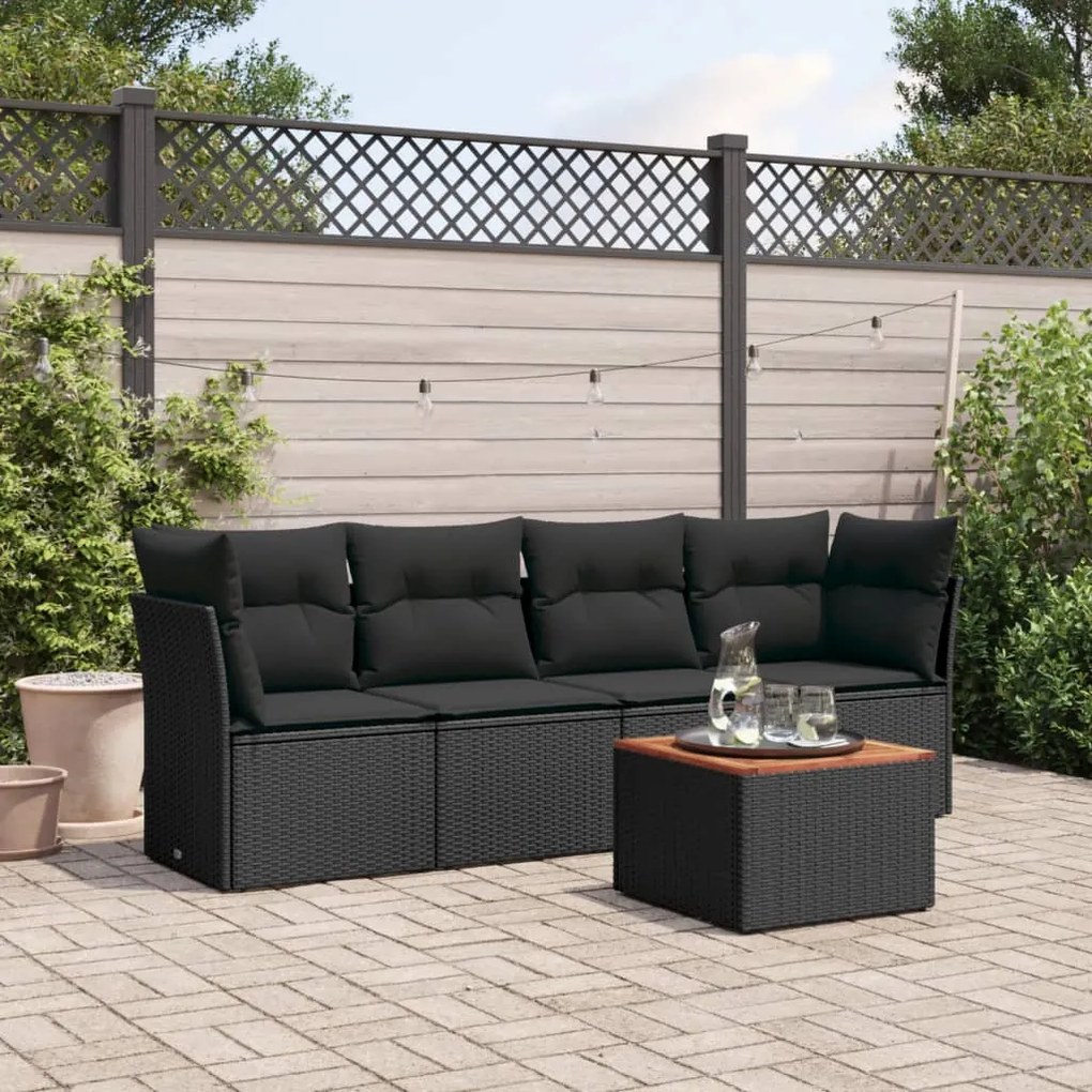 vidaXL Set mobilier de grădină cu perne, 5 piese, negru, poliratan