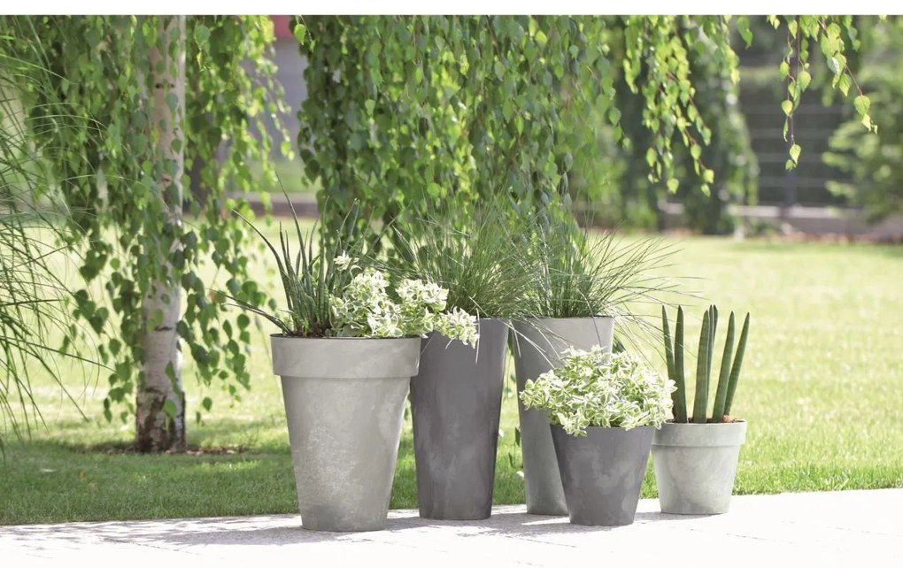 Ghiveci decorativ de flori, rotund, antracit, 7 L, 25x22.1 cm, Cube Beton