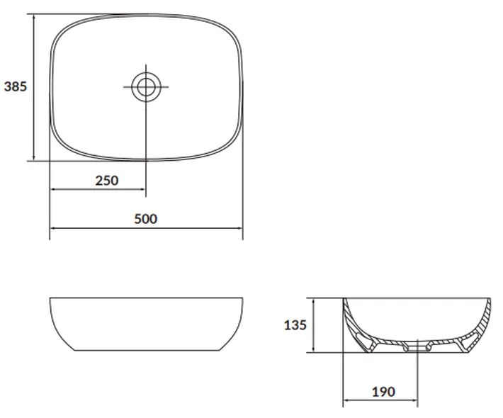 Lavoar pe blat alb mat 50 cm, dreptunghiular, Cersanit Larga Alb mat