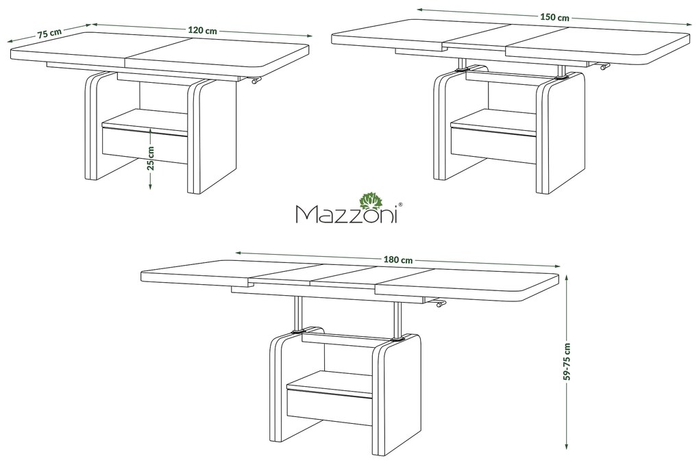 Mazzoni LEXUS Stejar Sonoma/Alb Mat - MĂSUȚĂ DE CAFEA EXTENSIBILĂ MODERNĂ