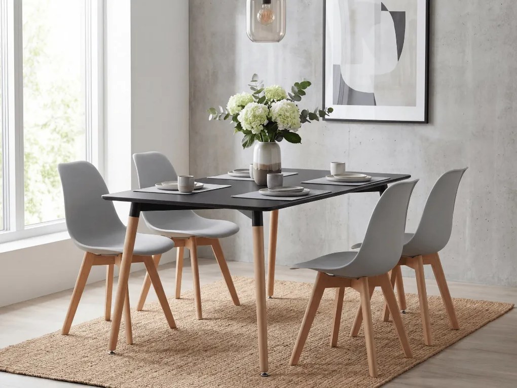 Set de masa 1 + 4, masa neagra ADRIA 120x80 cm + scaun gri KITO