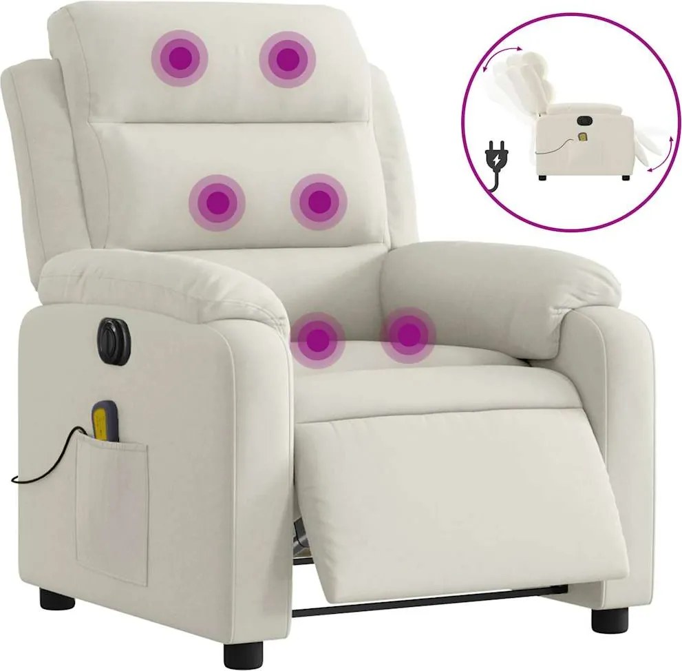 vidaXL Fotoliu de masaj rabatabil cu ridicare, crem, catifea