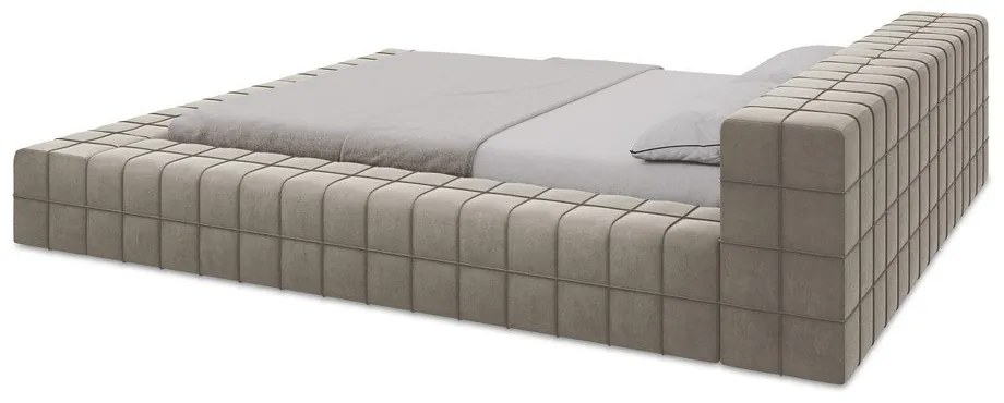 Pat matrimonial taupe tapițat cu somieră 160x200 cm Akela – Makamii