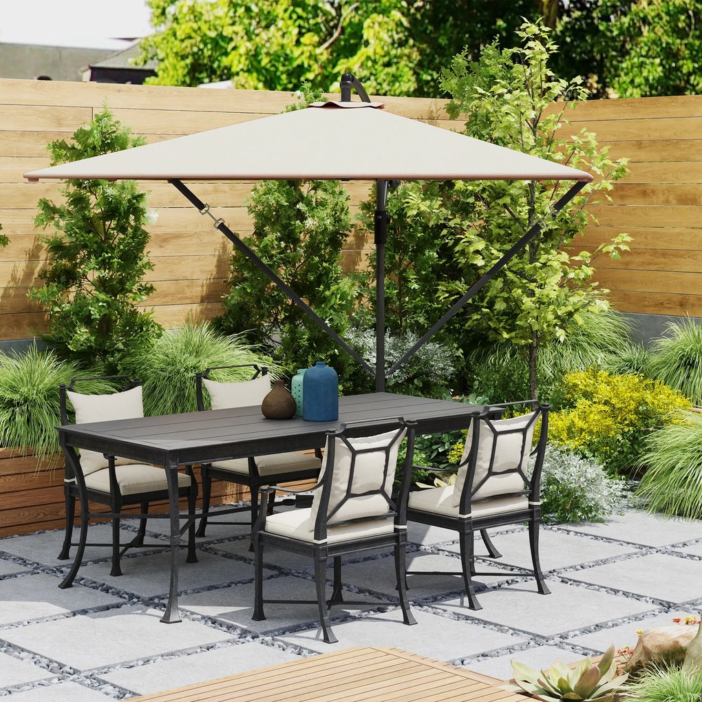 Outsunny Umbrelă Suspendată 2.5x2.5 m cu Acoperire, Corzi Antivânt, Bază în Cruce și Manivelă, Umbrelă de Grădină Inclinabilă și Rotativă 360° din Metal și Poliester 180 g/m², UV50+, Gri | Aosom Romania