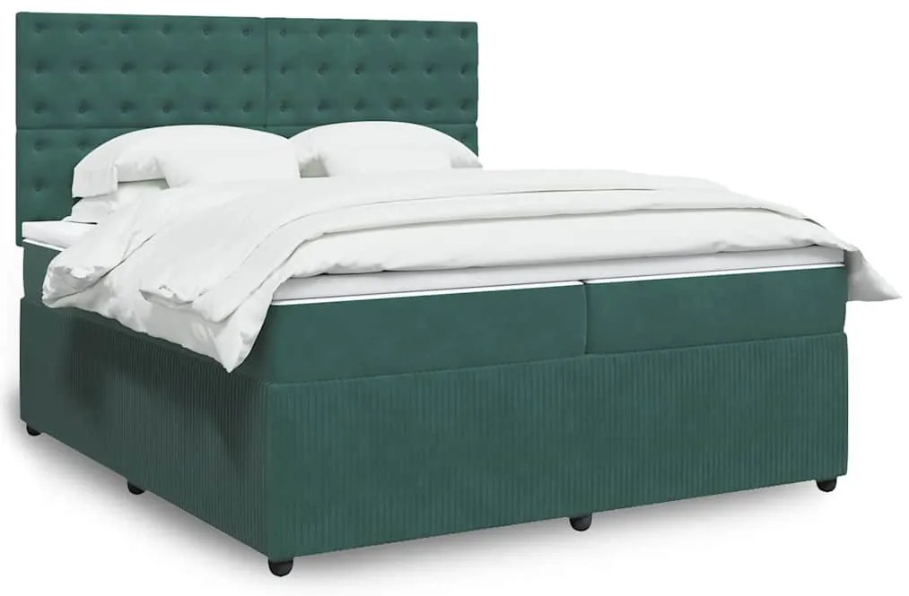 vidaXL Pat box spring cu saltea, verde închis, 200x200 cm, catifea