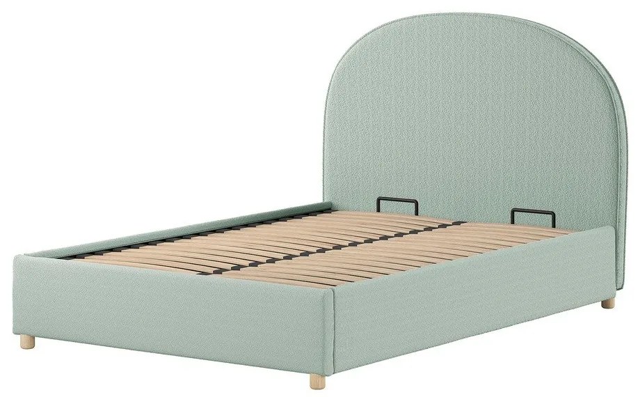 Pat matrimonial verde tapițat cu spațiu de depozitare cu somieră 140x200 cm Moon – Vipack