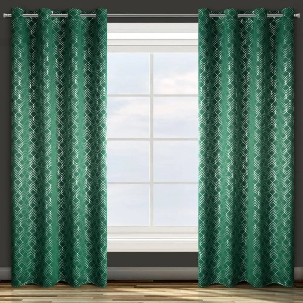 Perdea verde închis, cu motiv, pe inele Lungime: 250 cm