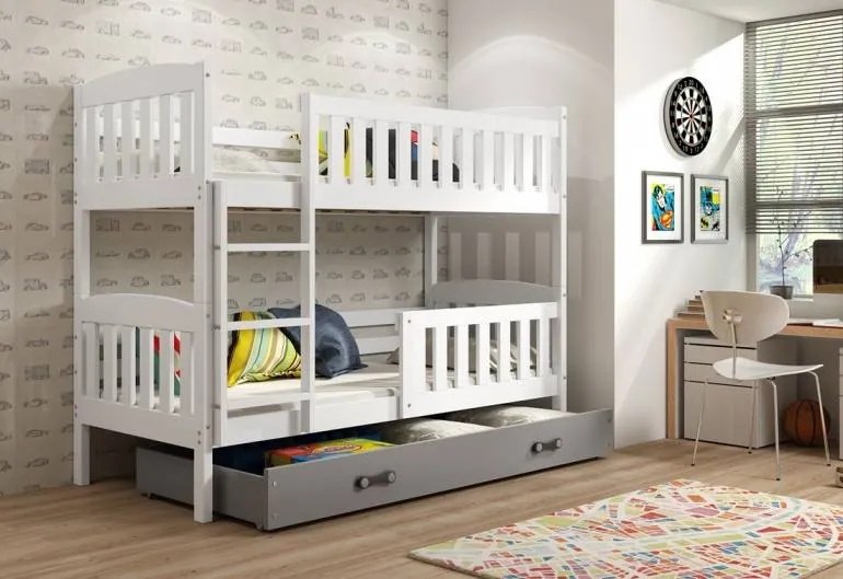 Expedo Pat supraetajat FLORENT 2 + SD + saltea + somieră GRATIS, 90x200, grafit, grafit